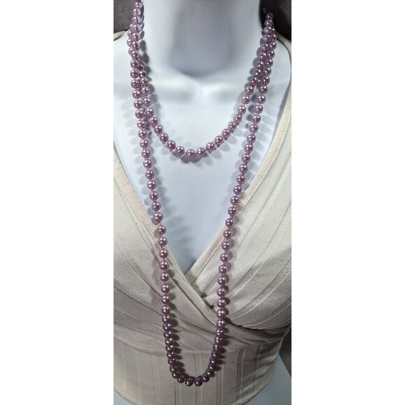 Metallic Coquette Pastel Purple Beaded Opera Necklace - Picture 2 of 5